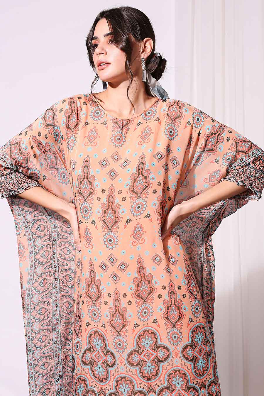 Coral Printed Kaftan Dress