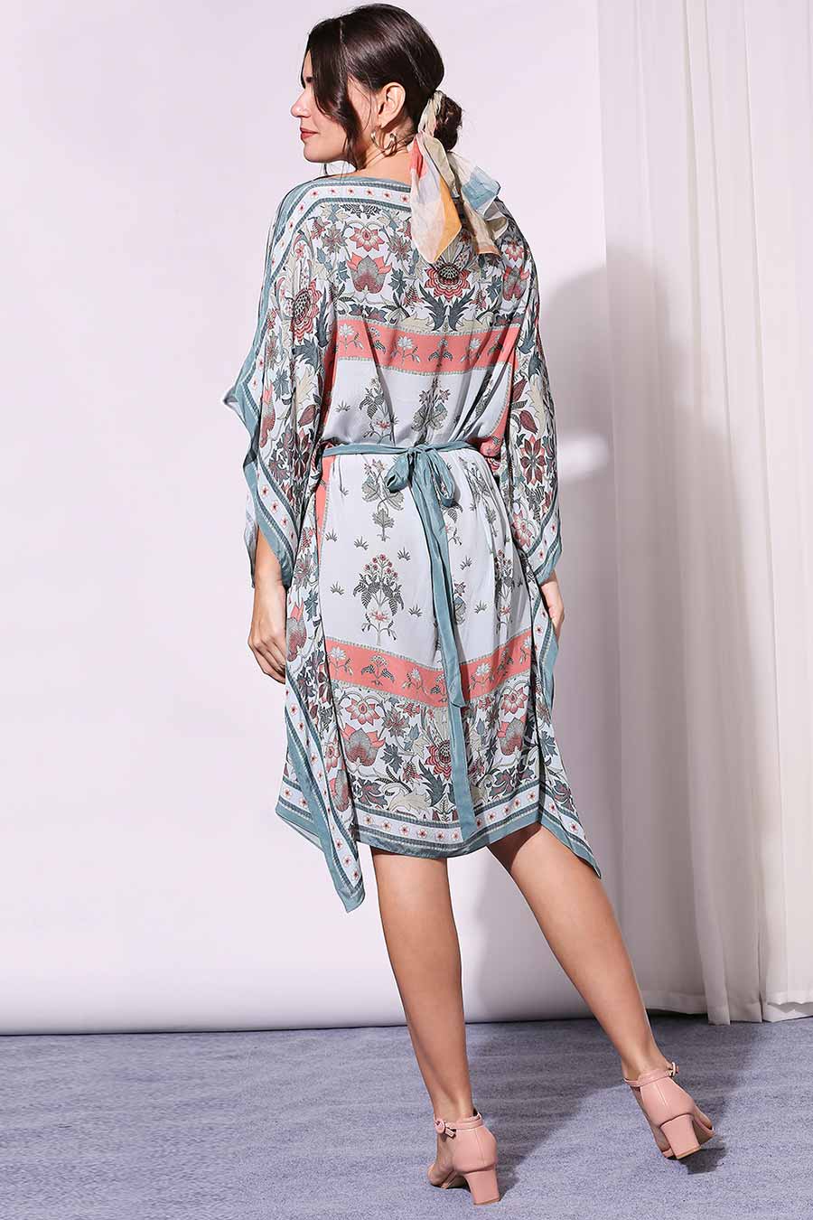 Blue Printed Kaftan Dress