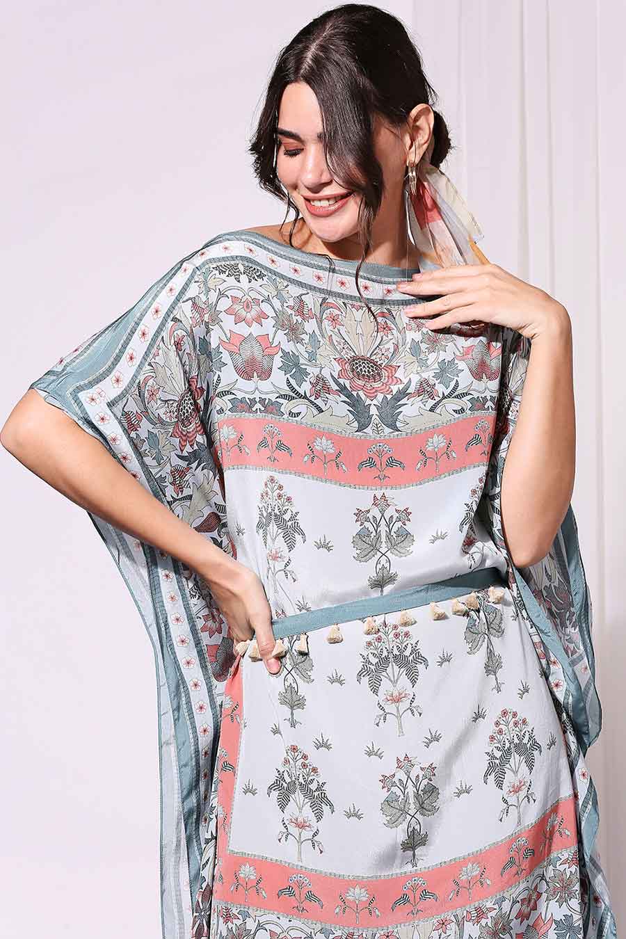 Blue Printed Kaftan Dress