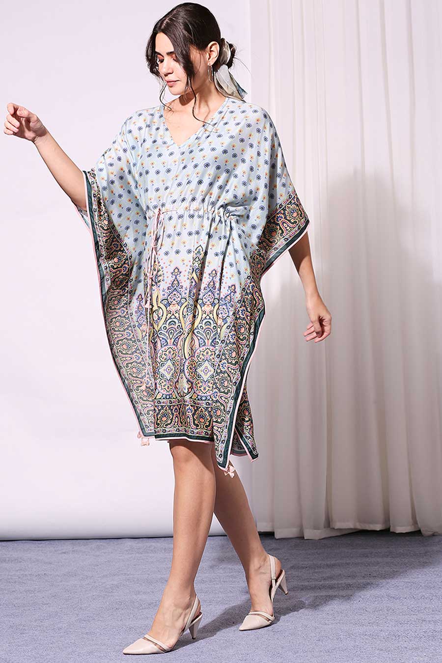 Powder Blue Printed Kaftan Dress