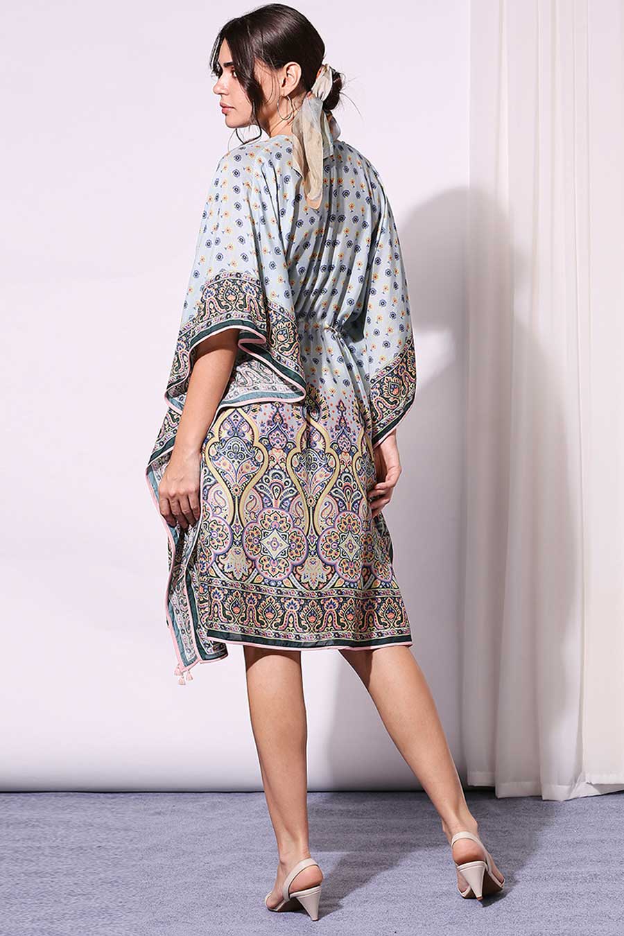 Powder Blue Printed Kaftan Dress