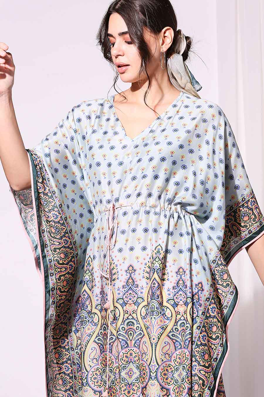 Powder Blue Printed Kaftan Dress