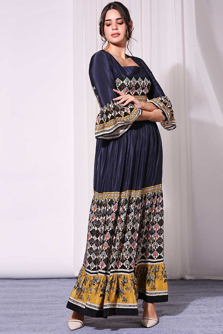Blue Printed Skirt Set With Dupatta