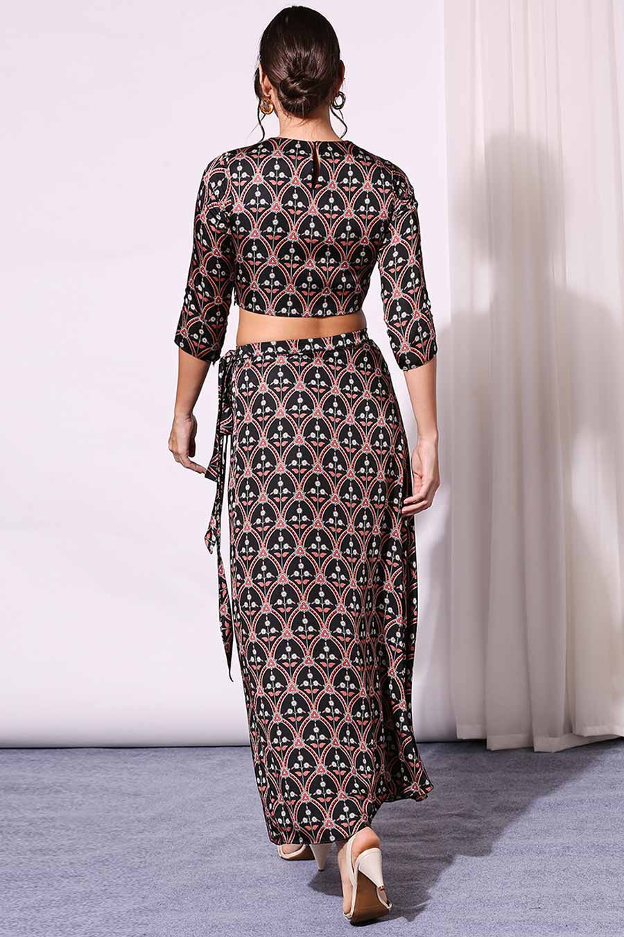Black Printed Co-Ord Set With Jacket