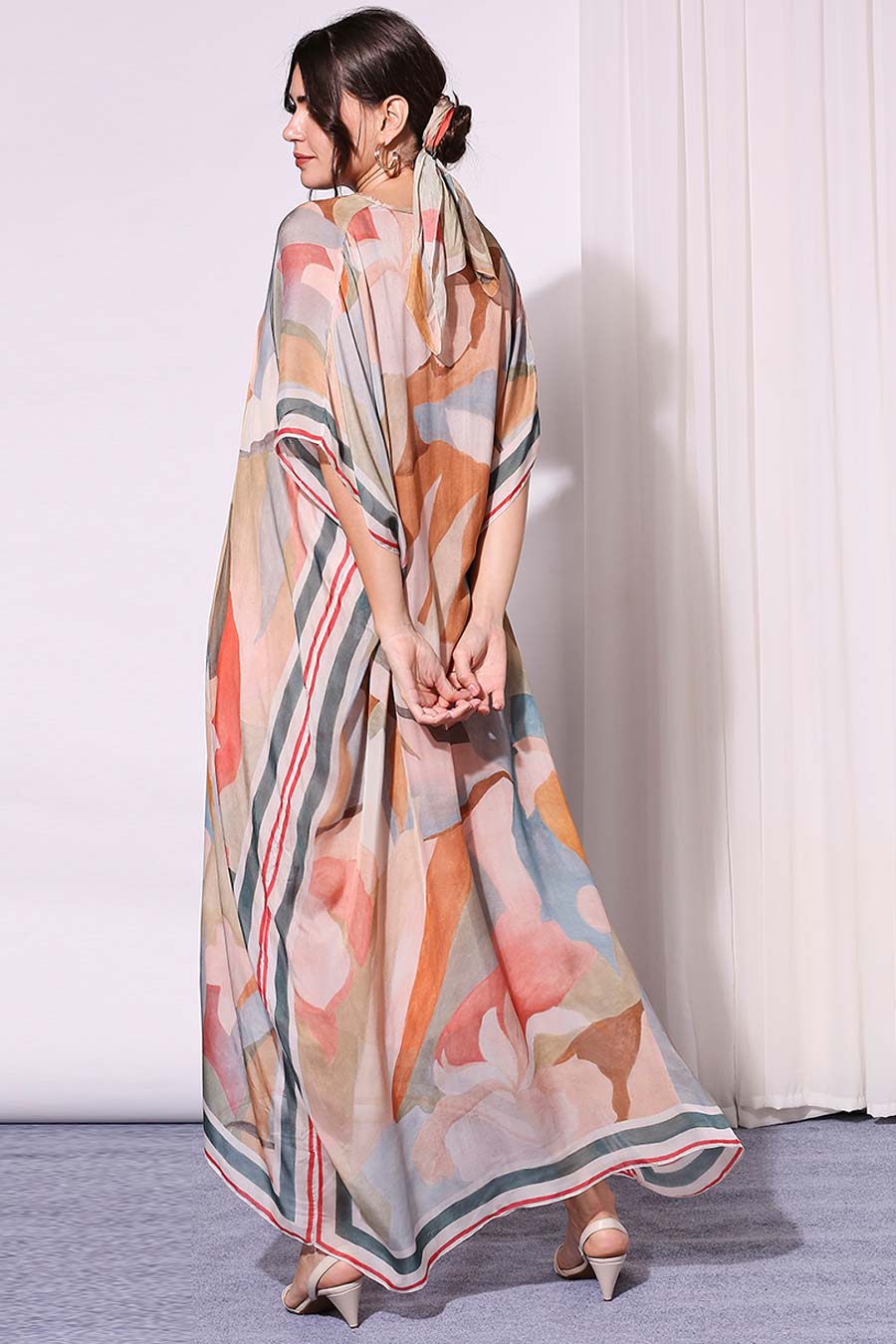 Multicolour Print Kaftan Maxi Dress
