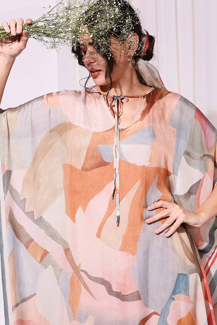 Multicolour Print Kaftan Maxi Dress