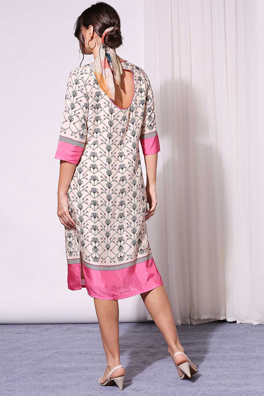 Pink Printed Silk Midi Dress