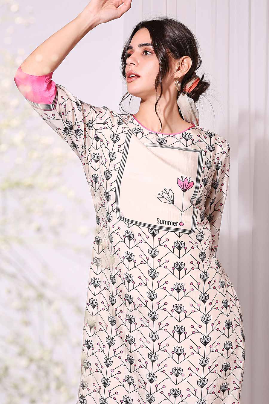 Pink Printed Silk Midi Dress