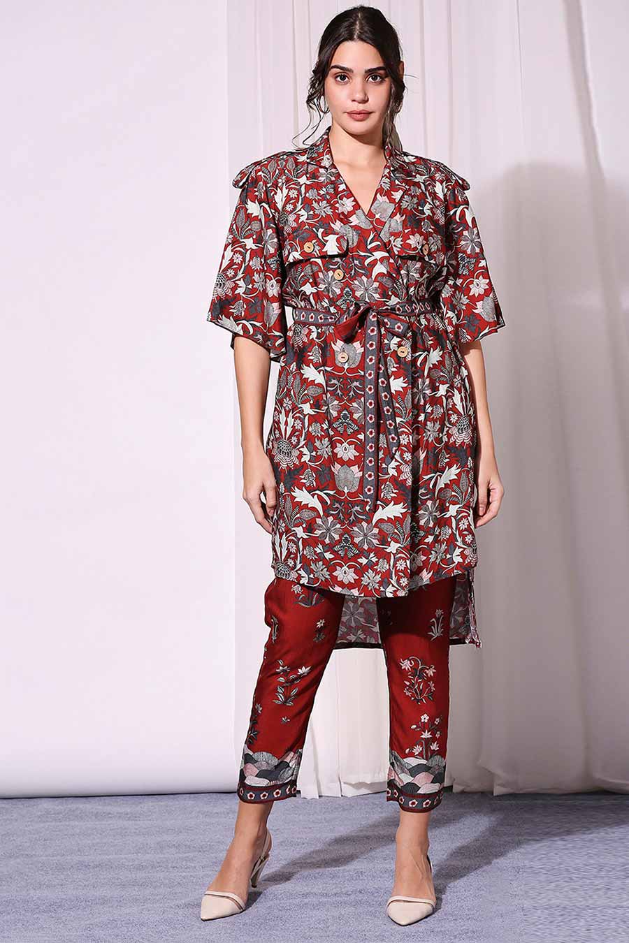 Printed Trench Tunic & Pant Co-Ord Set