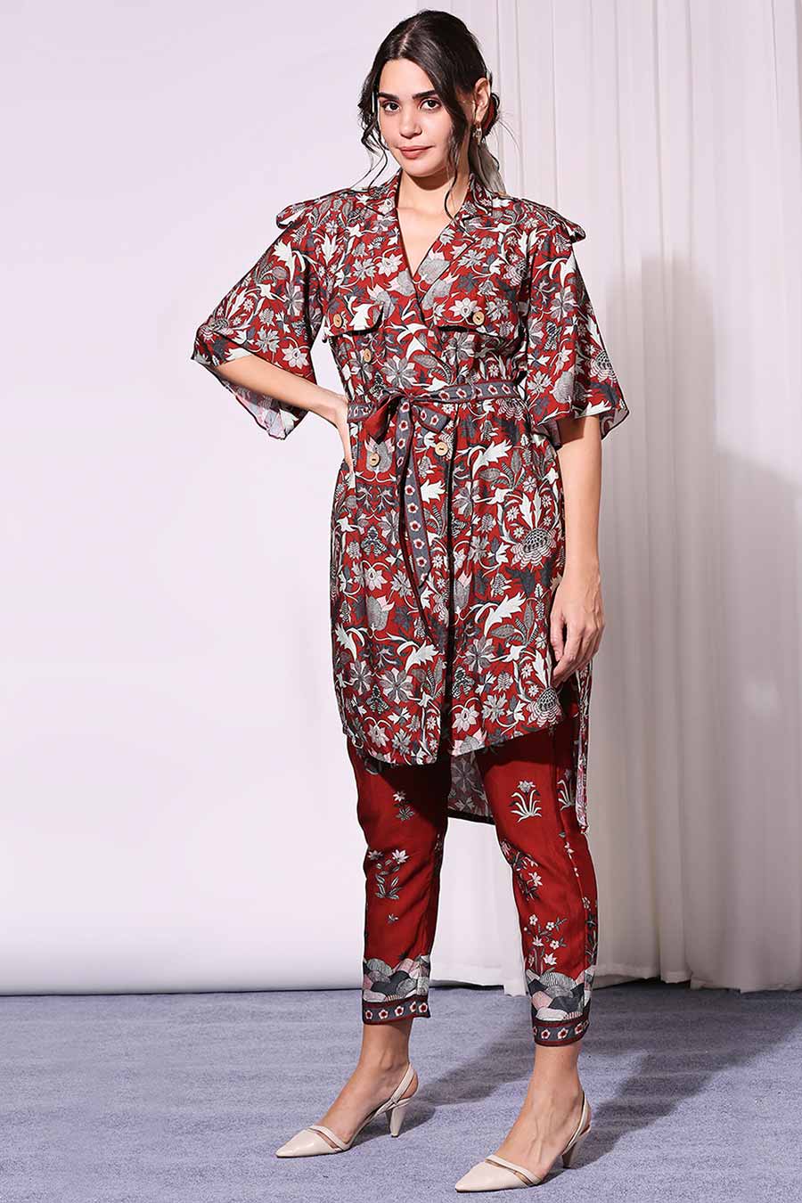 Printed Trench Tunic & Pant Co-Ord Set