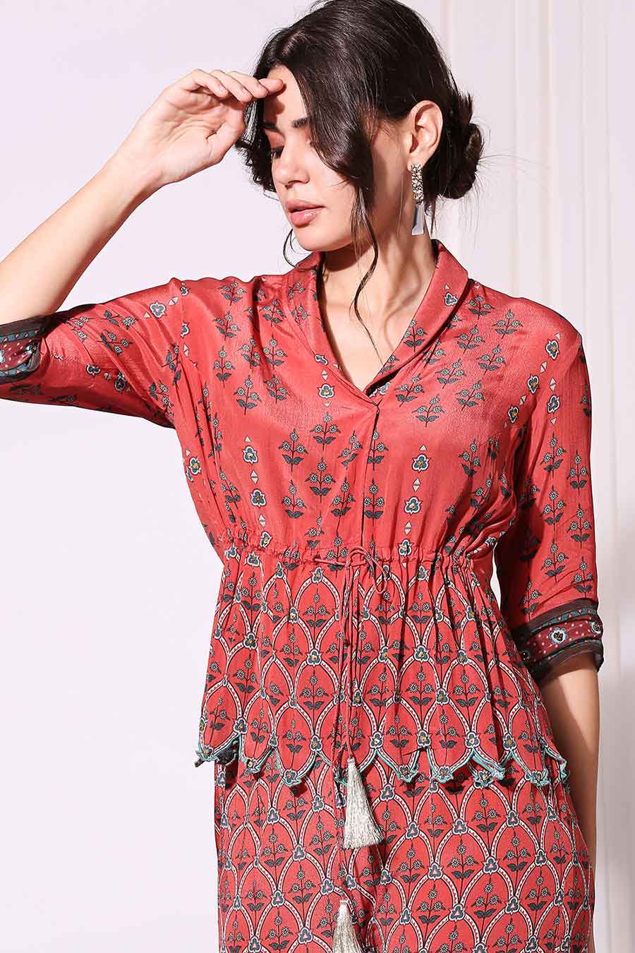 Red Printed Top & Pants Co-Ord Set