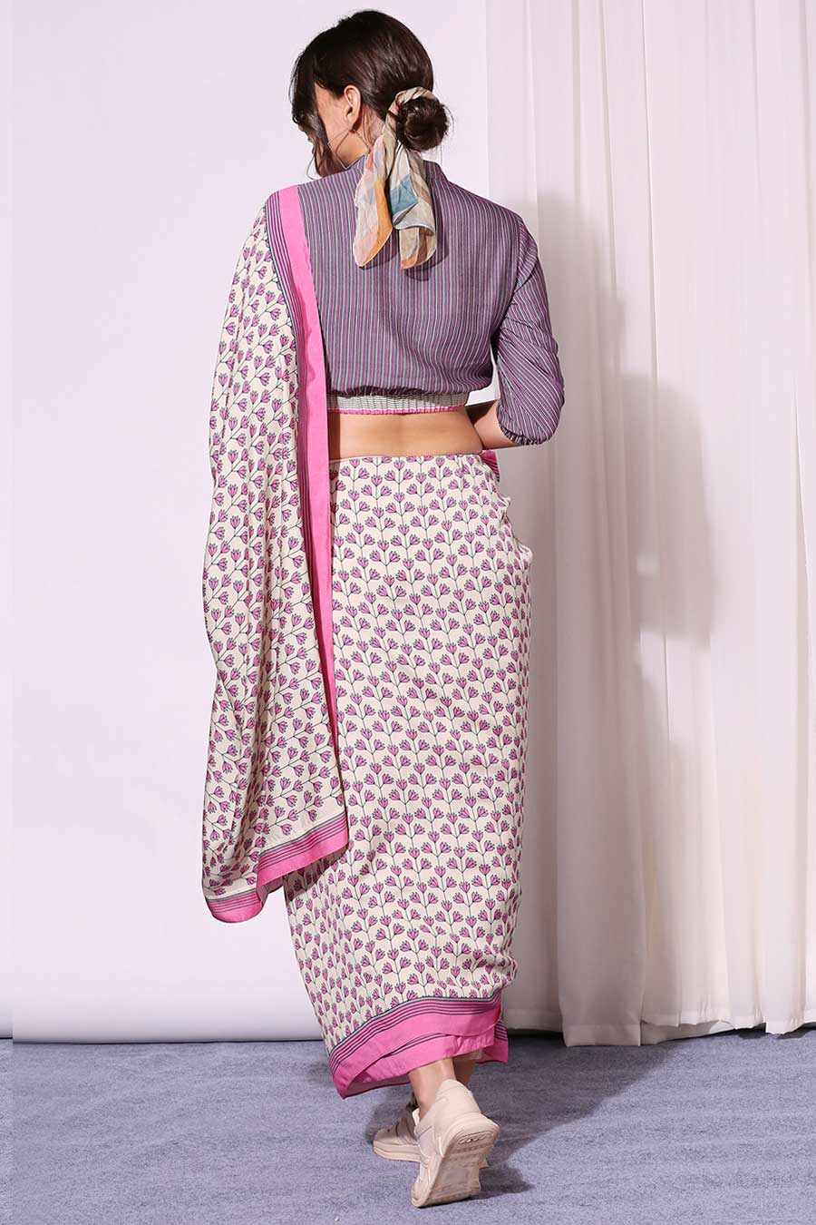 Printed Pre-Stitched Saree & Blouse Set