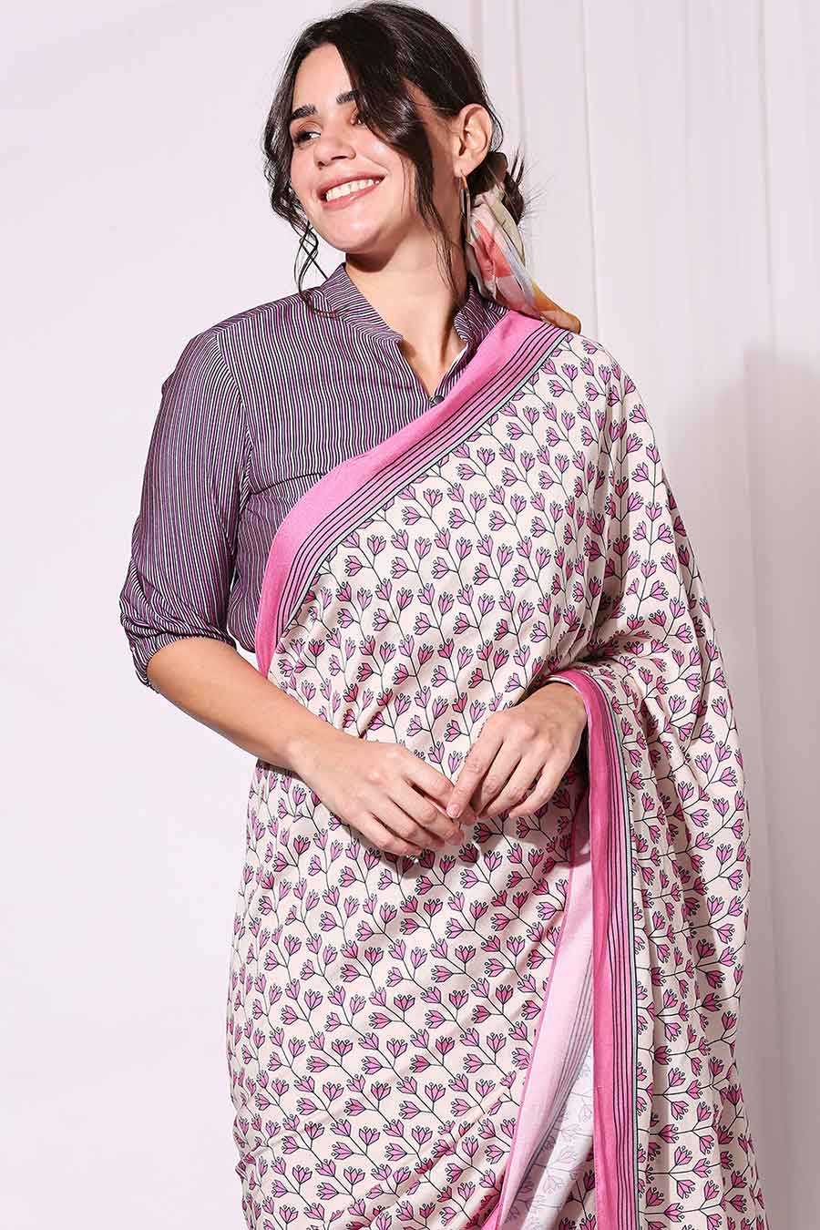 Printed Pre-Stitched Saree & Blouse Set