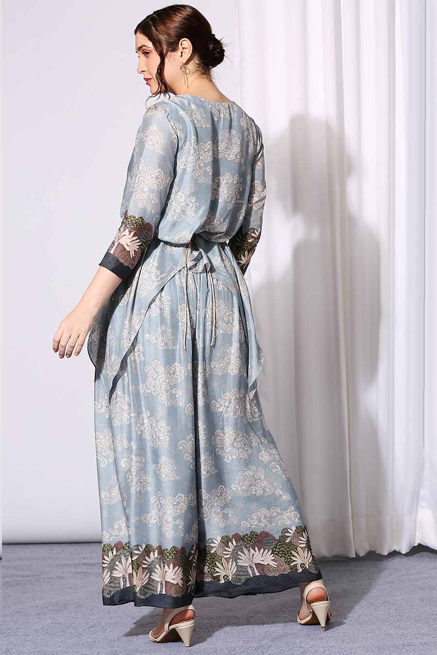 Blue Top & Pant Co-Ord Set With Belt