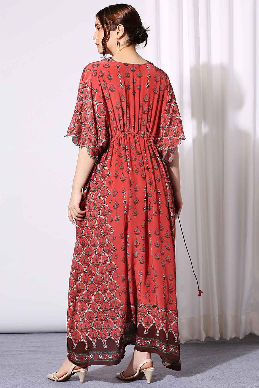 Folklore Print Embroidered Kaftan Dress