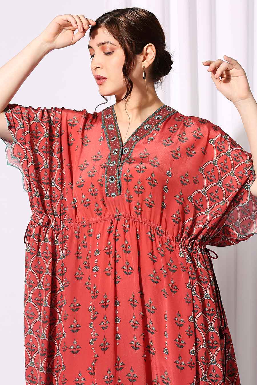 Folklore Print Embroidered Kaftan Dress