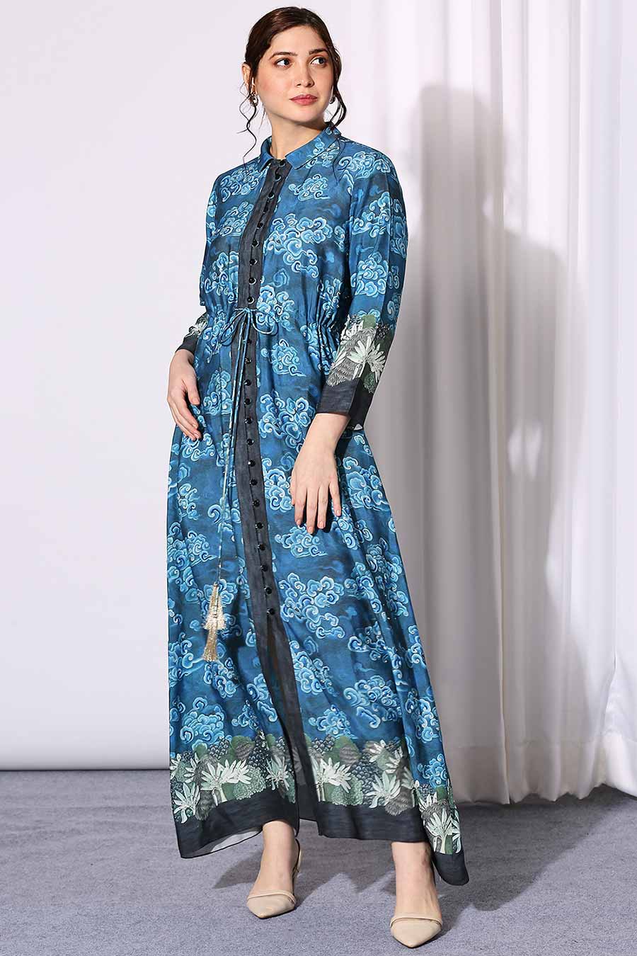 Midnight Blue Printed Maxi Dress