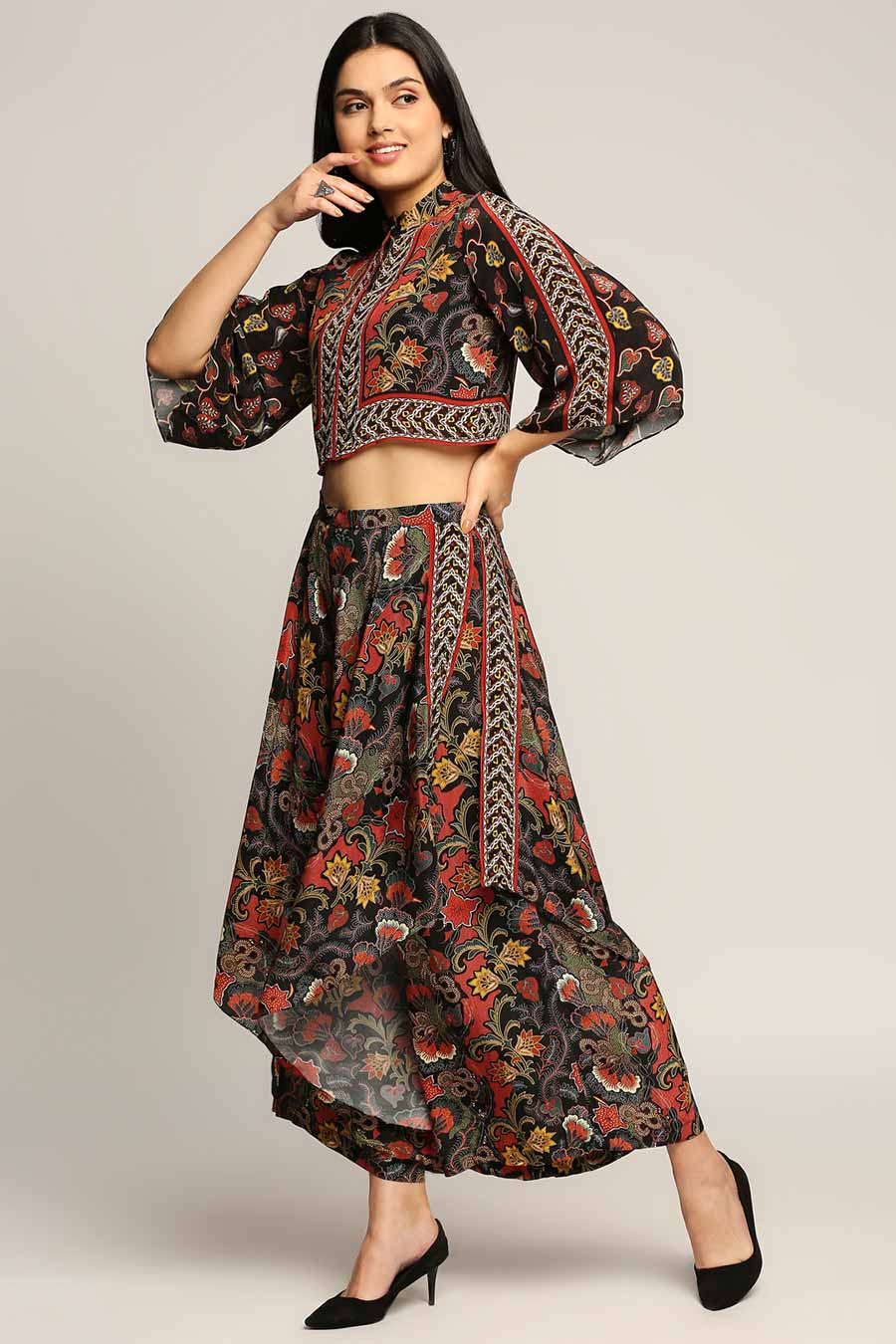 Batik Print Top & Layered Pants Set