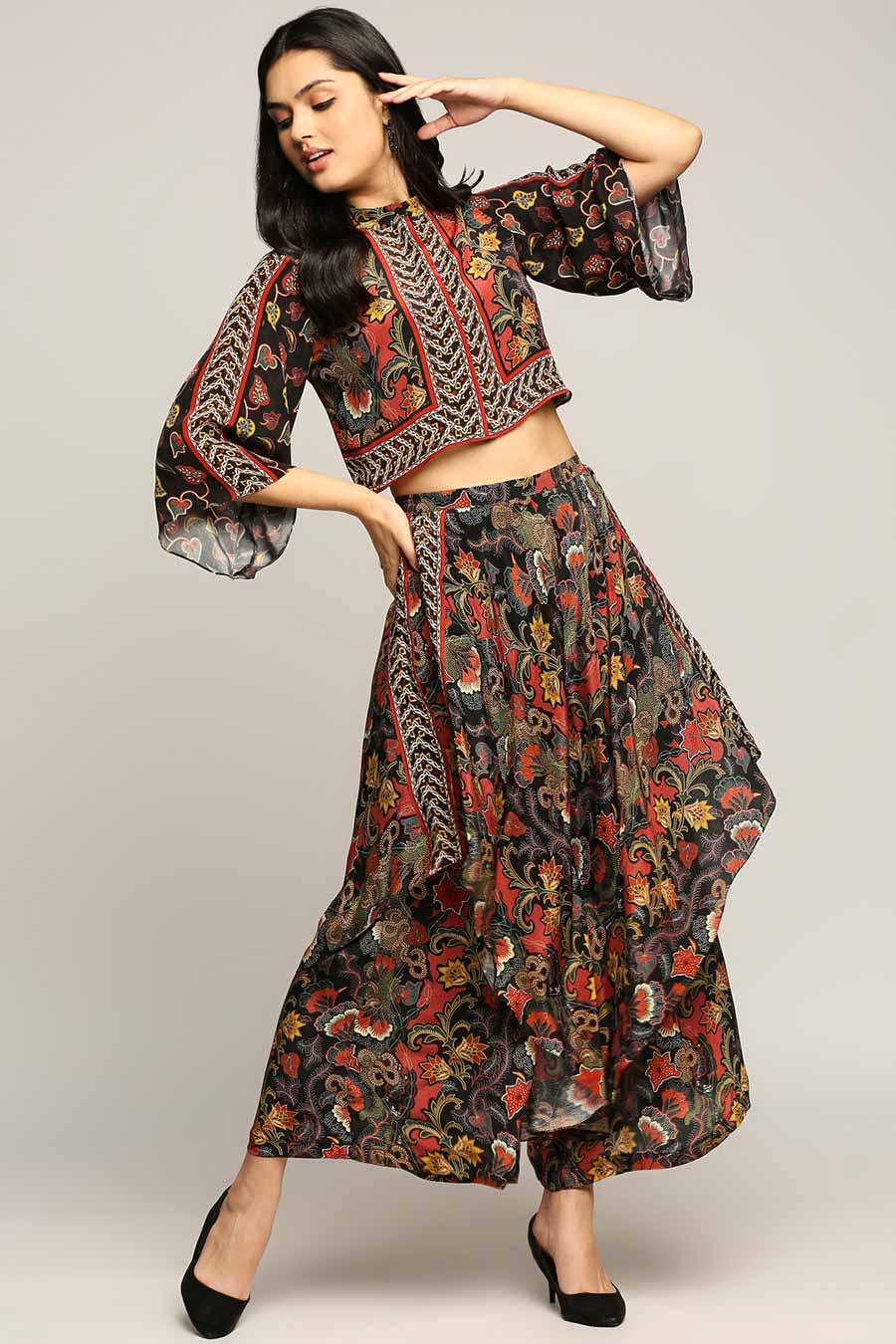 Batik Print Top & Layered Pants Set