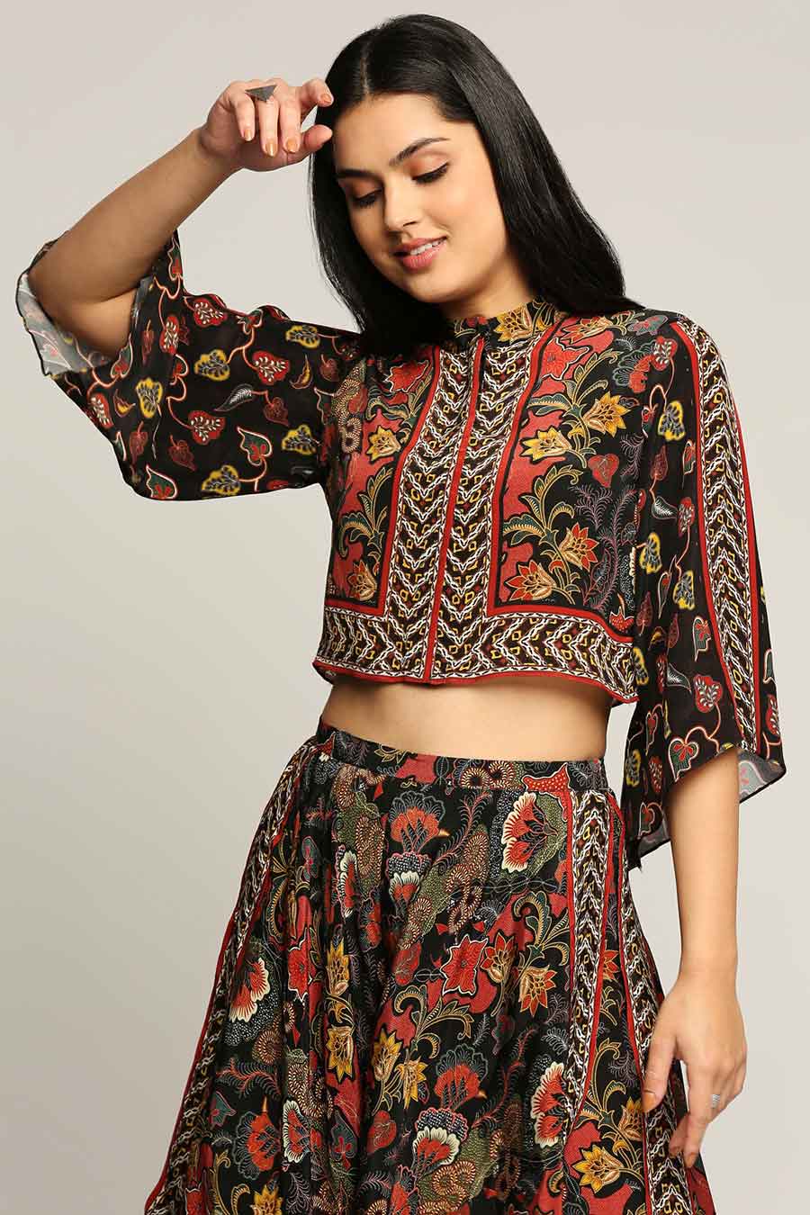 Batik Print Top & Layered Pants Set