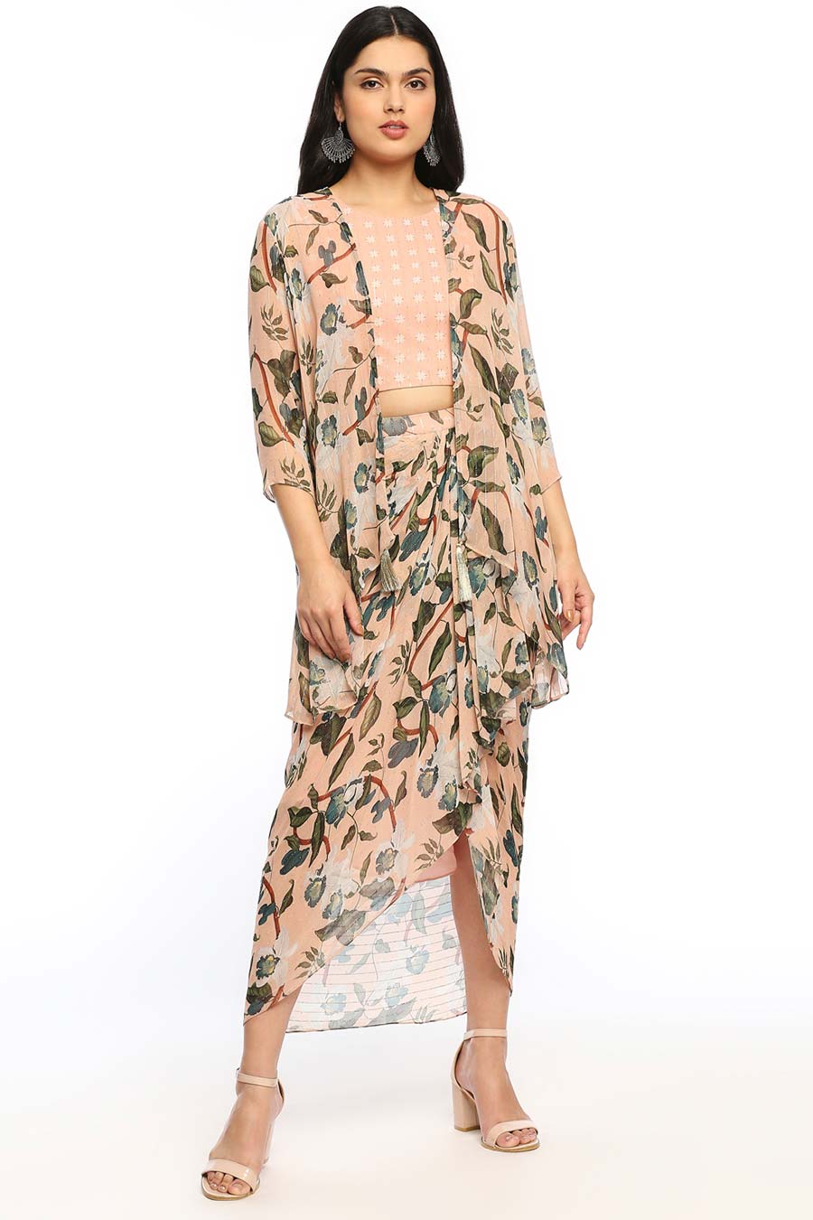 Orchid Bloom Top & Skirt Set With Jacket