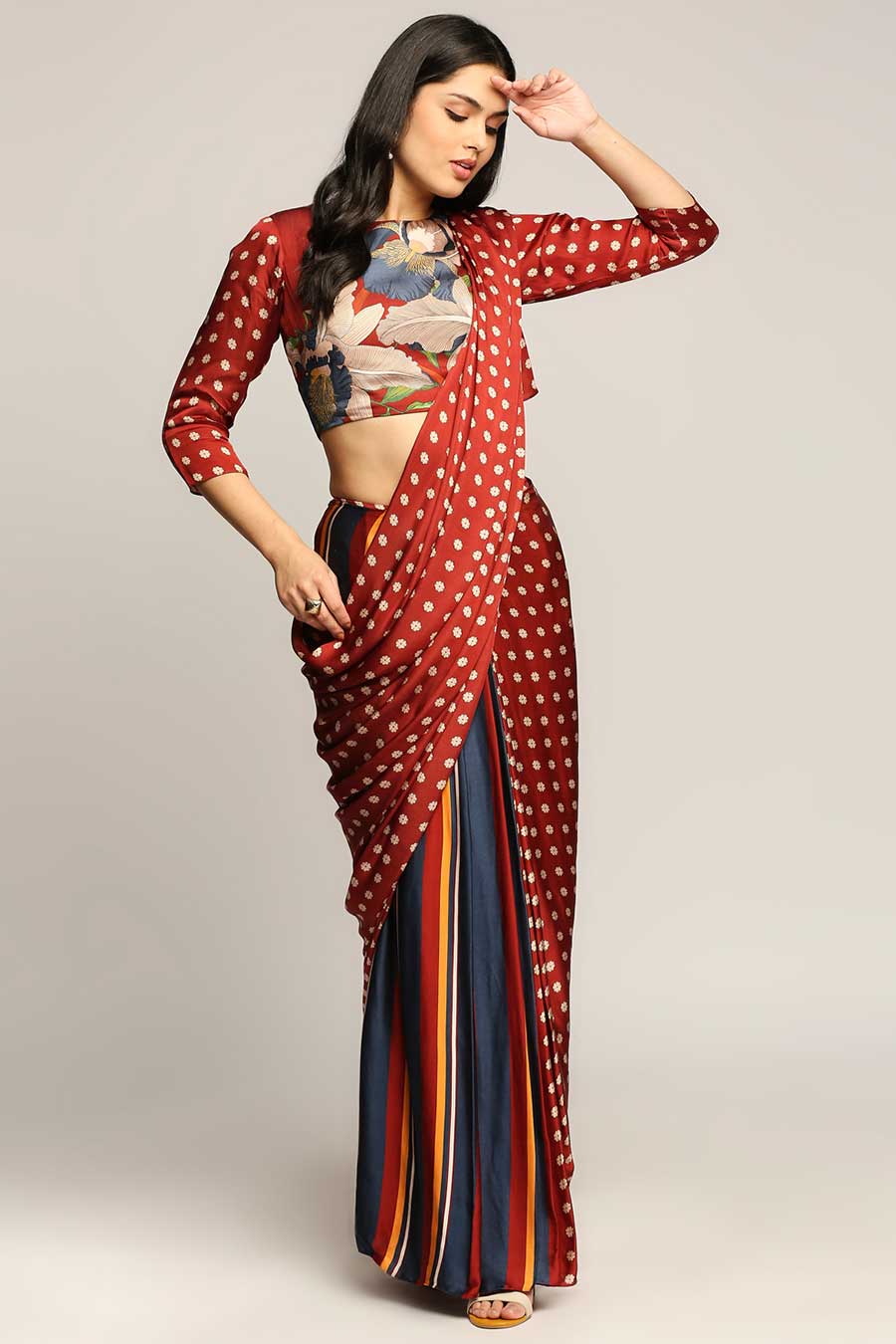 Orchid Bloom Pre-Stiched Saree & Blouse Set