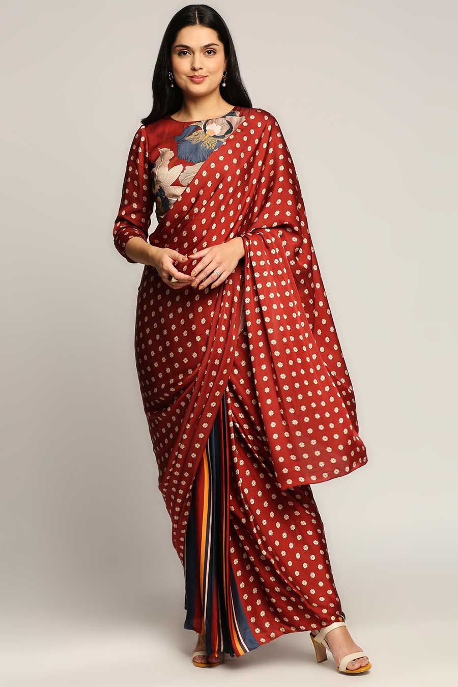 Orchid Bloom Pre-Stiched Saree & Blouse Set
