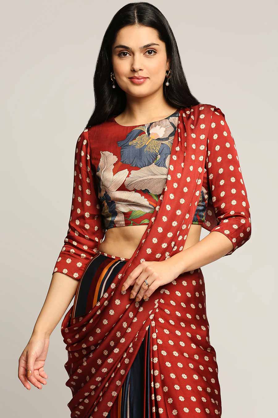 Orchid Bloom Pre-Stiched Saree & Blouse Set