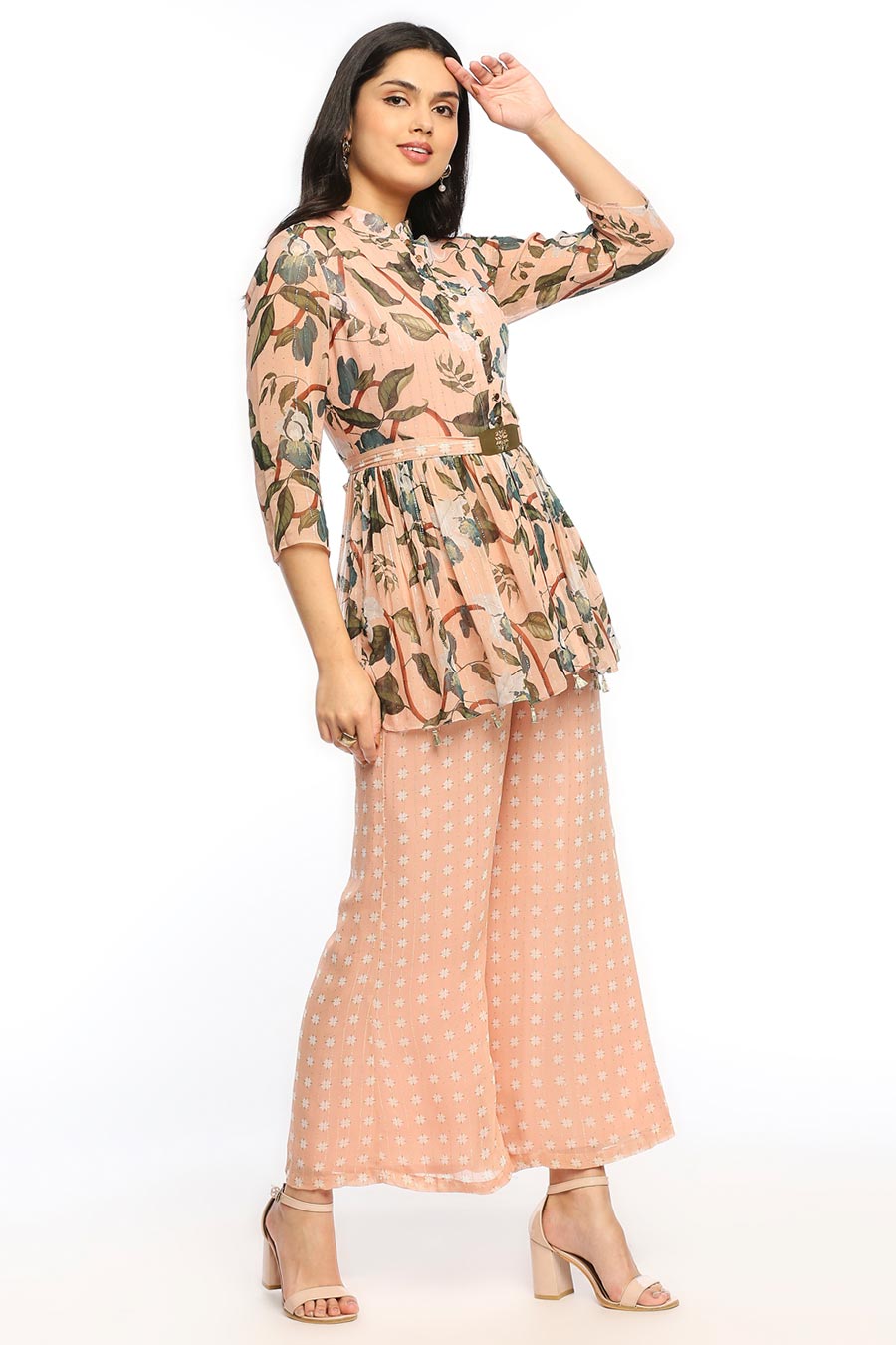 Orchid Bloom Peach Co-Ord Set With Belt