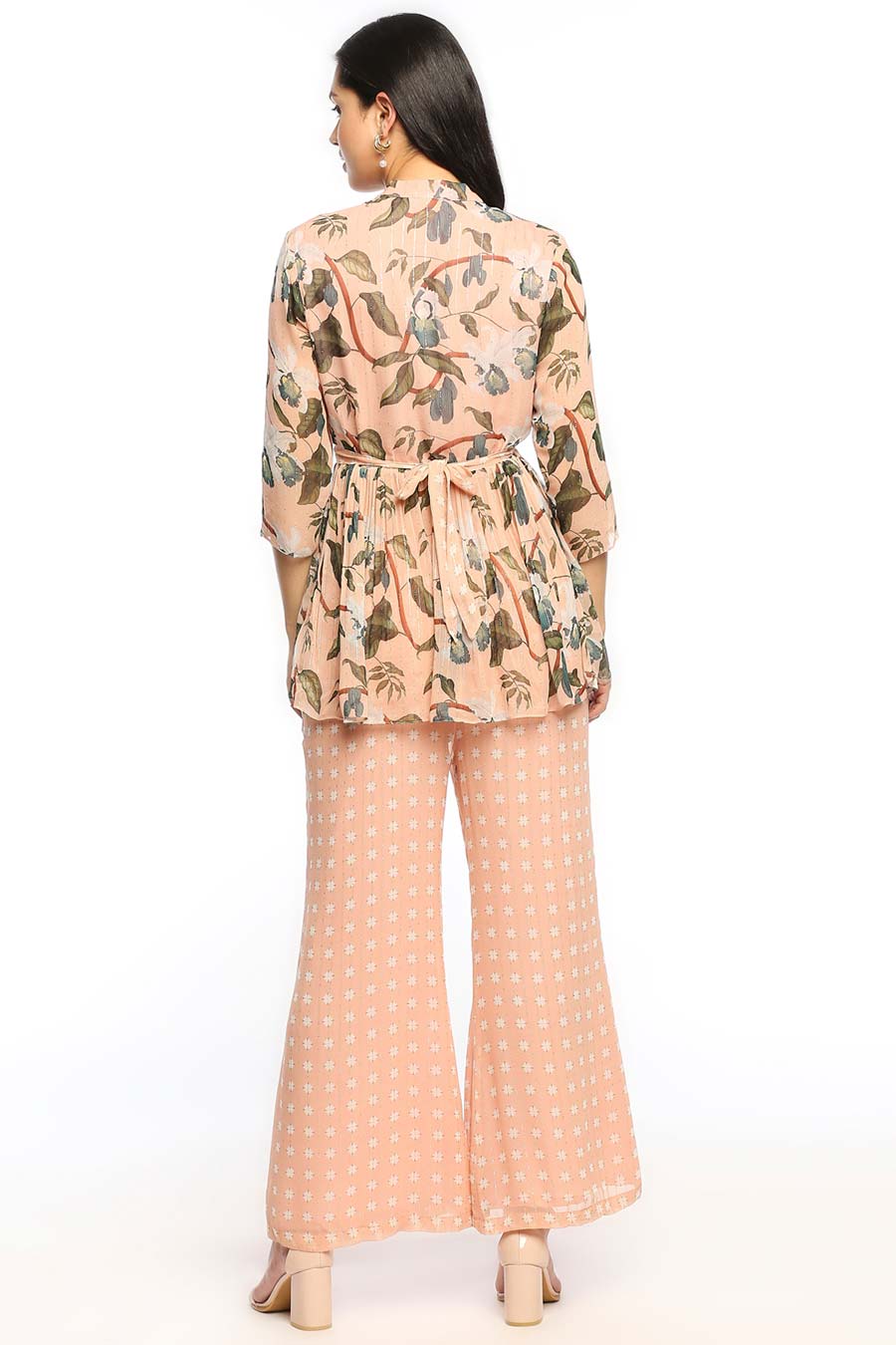 Orchid Bloom Peach Co-Ord Set With Belt