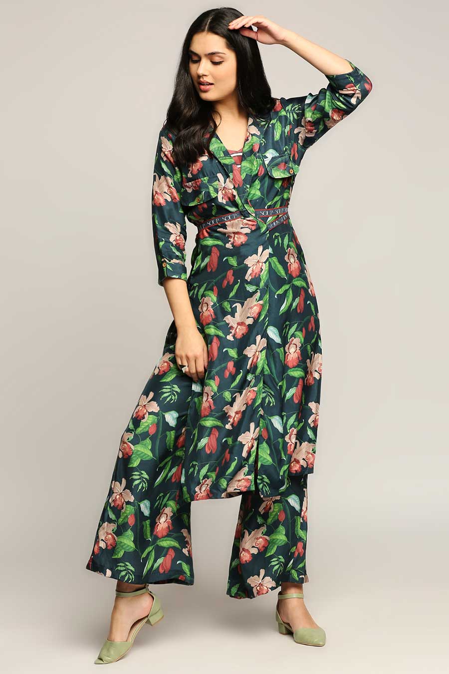 Orchid Bloom Tunic & Pants Set With Belt