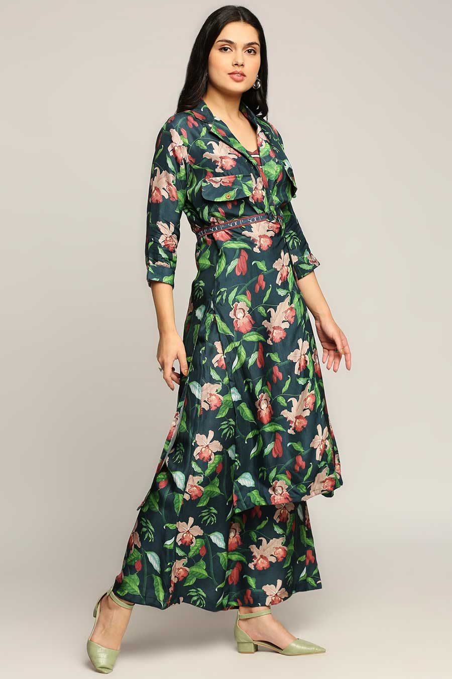 Orchid Bloom Tunic & Pants Set With Belt