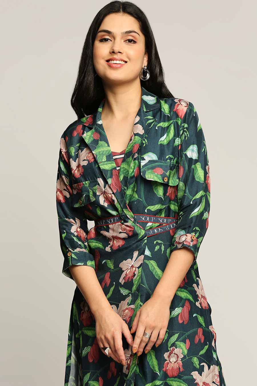 Orchid Bloom Tunic & Pants Set With Belt