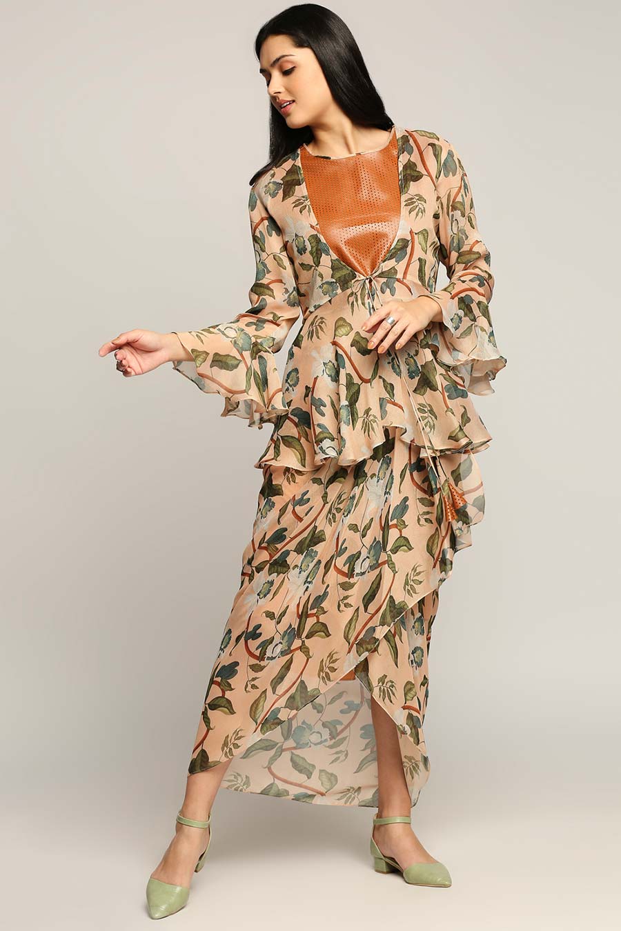 Orchid Bloom Top & Skirt Set With Jacket