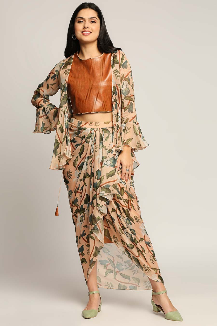 Orchid Bloom Top & Skirt Set With Jacket