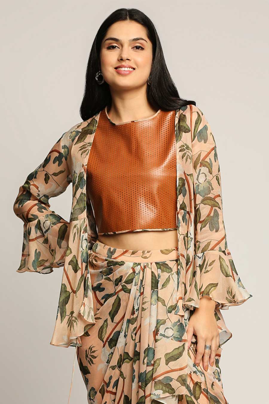 Orchid Bloom Top & Skirt Set With Jacket