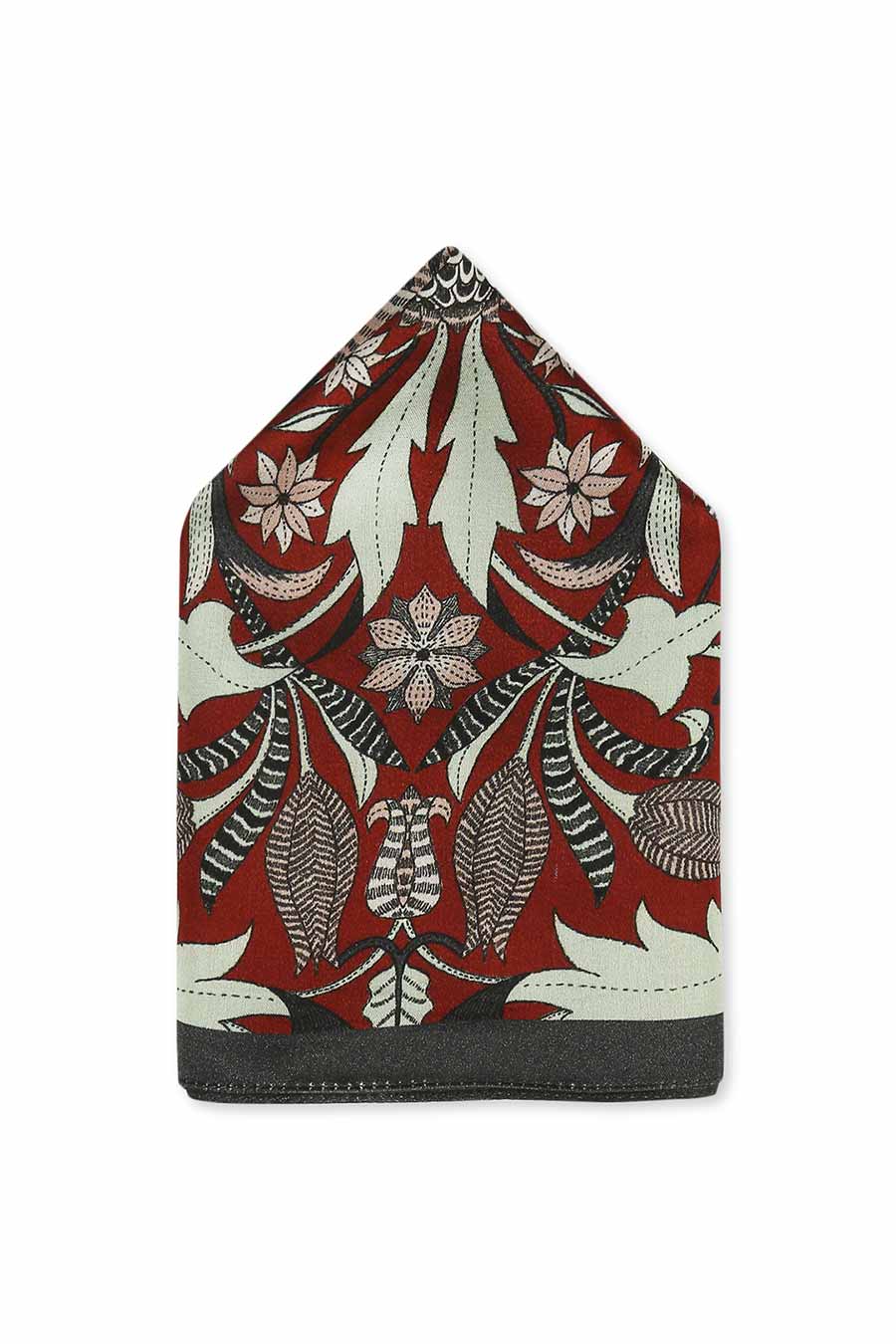 Night Floral Print Red Pocket Square