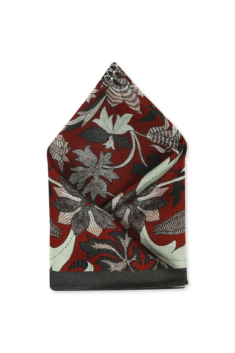 Night Floral Print Red Pocket Square