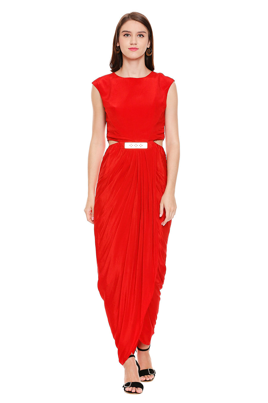 Red Drape Dress & Cape Co-Ord Set