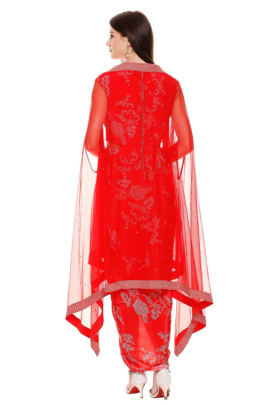 Red Drape Dress & Cape Co-Ord Set