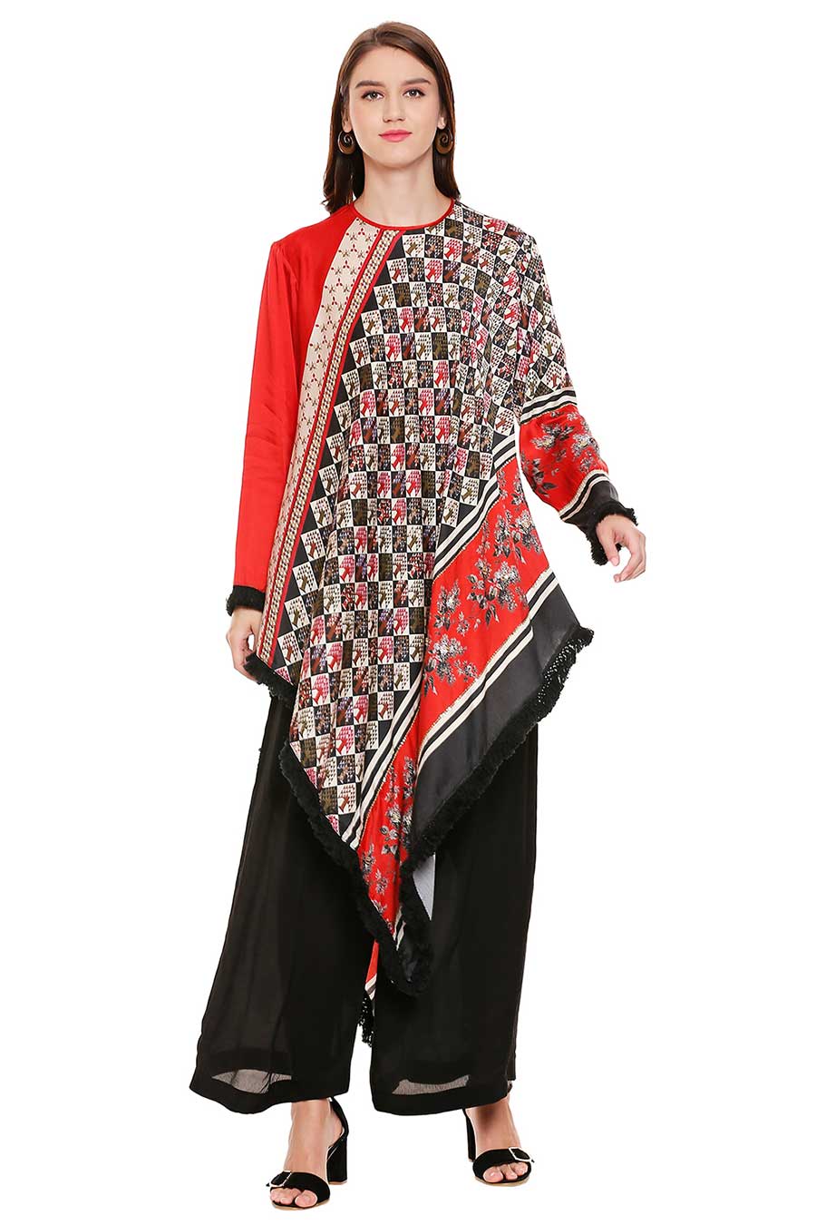 Red & Black Printed Kurta Set (Set of 2)