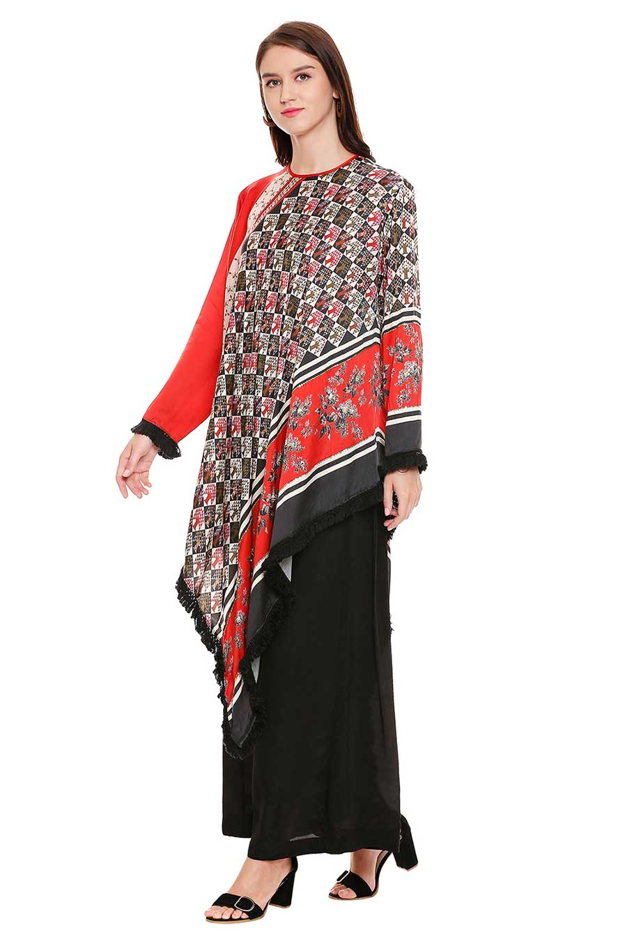 Red & Black Printed Kurta Set (Set of 2)