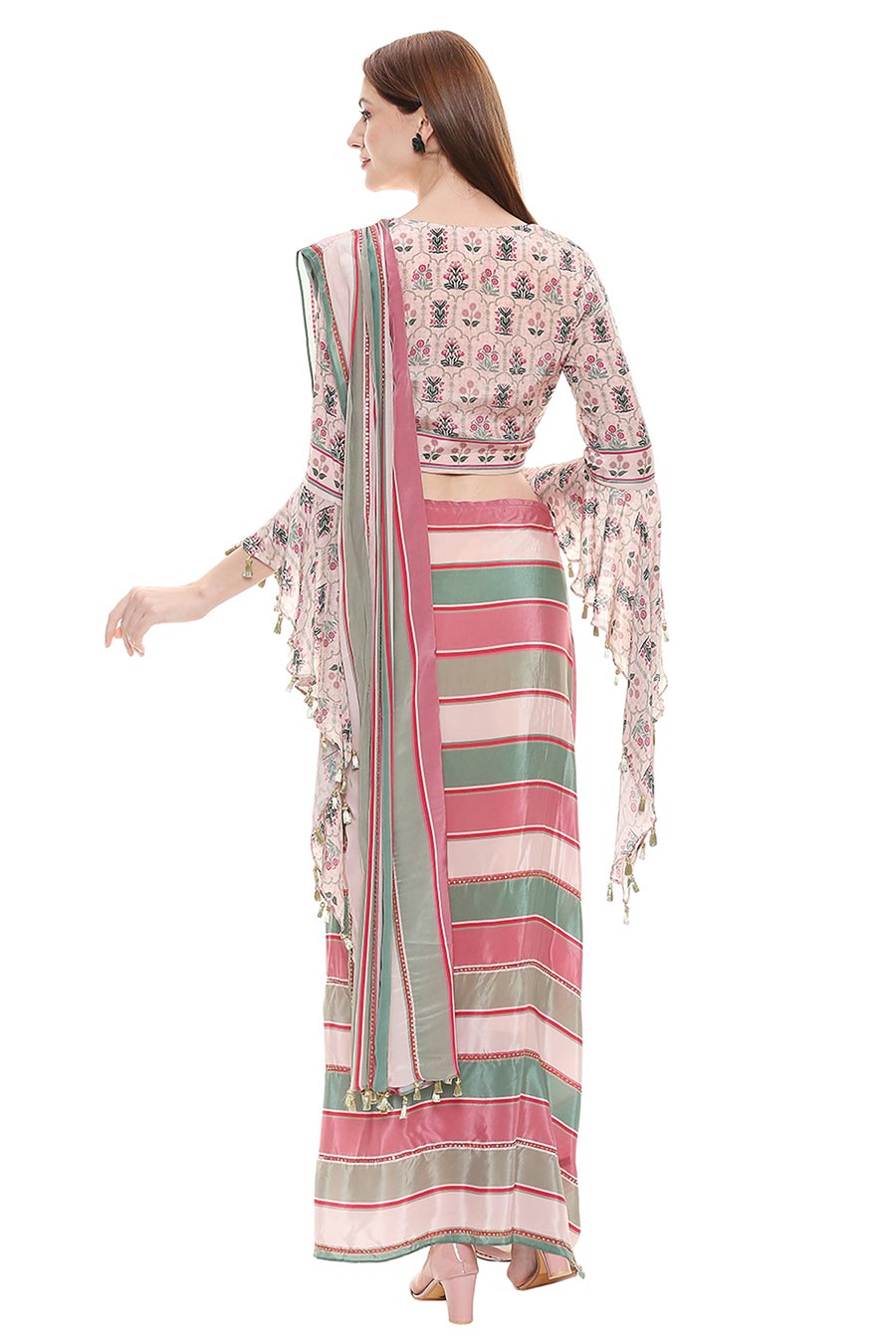 Pink Pre-Stitched Saree Set (Set of 2)