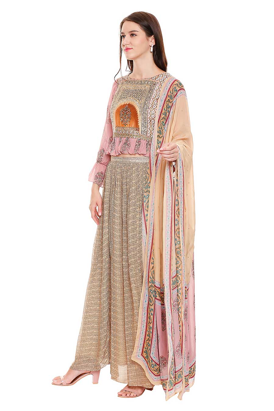 Pink Top & Skirt Set with Dupatta (Set of 3)