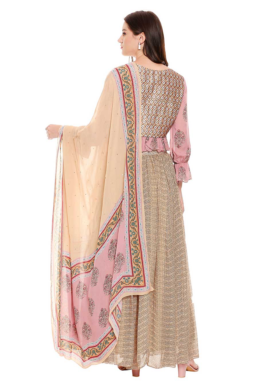 Pink Top & Skirt Set with Dupatta (Set of 3)