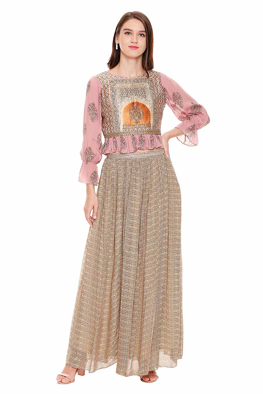 Pink Top & Skirt Set with Dupatta (Set of 3)