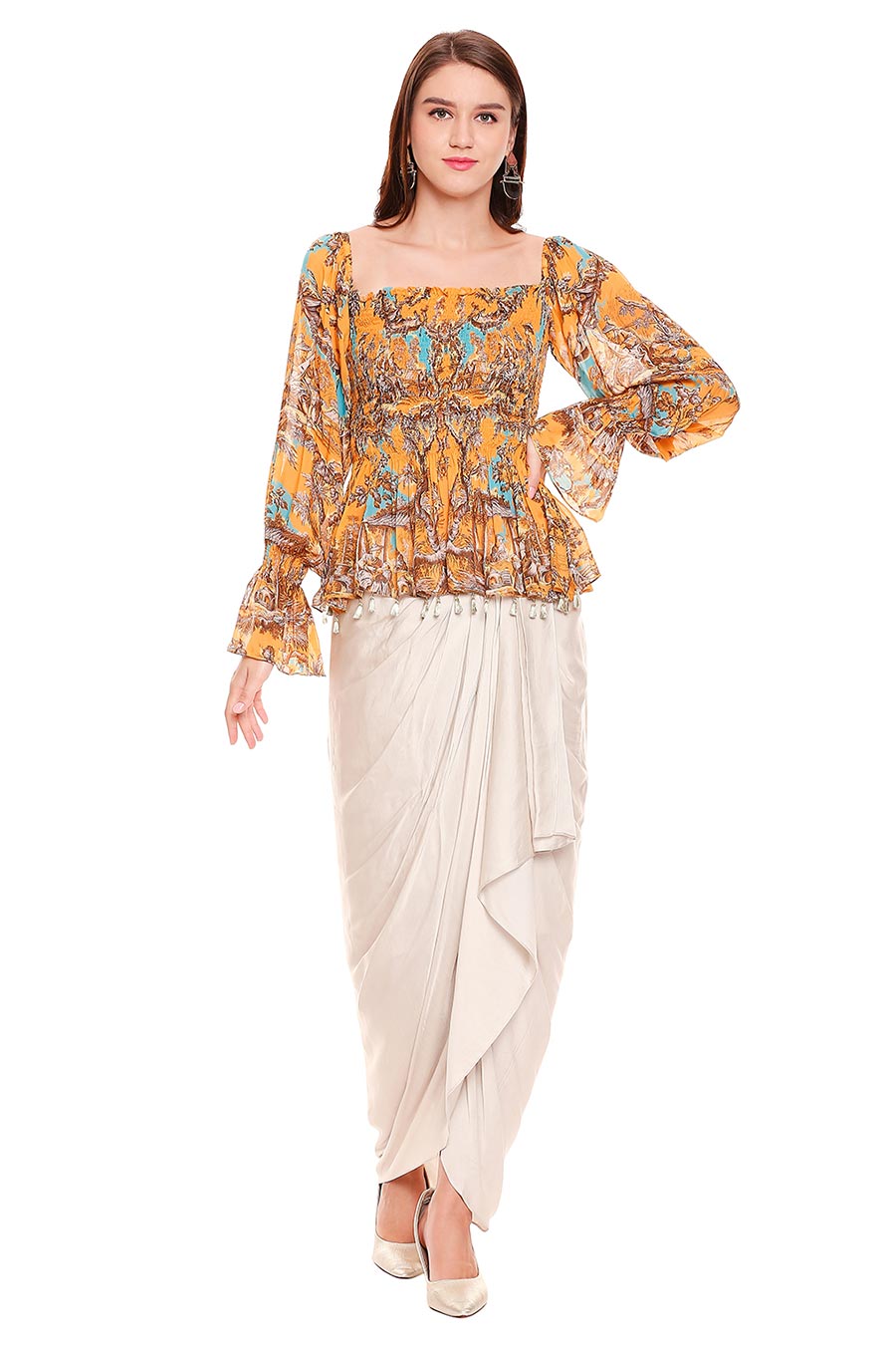 Yellow Top and Dhoti Skirt Co-Ord Set