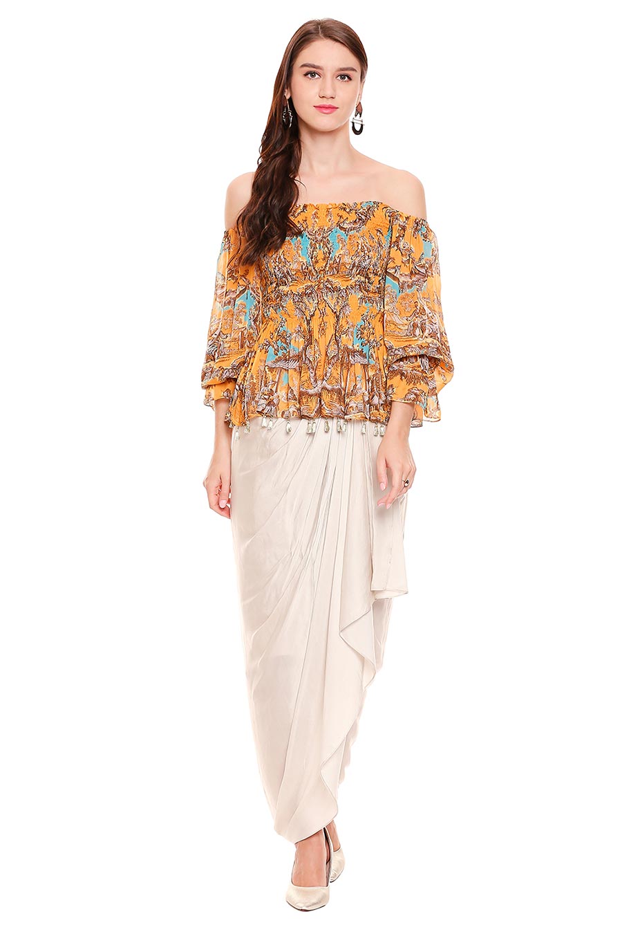 Yellow Top and Dhoti Skirt Co-Ord Set