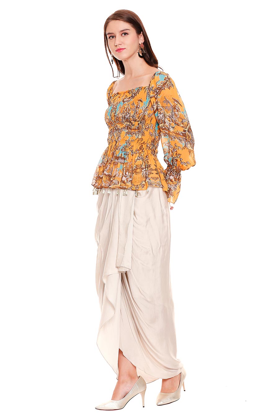 Yellow Top and Dhoti Skirt Co-Ord Set