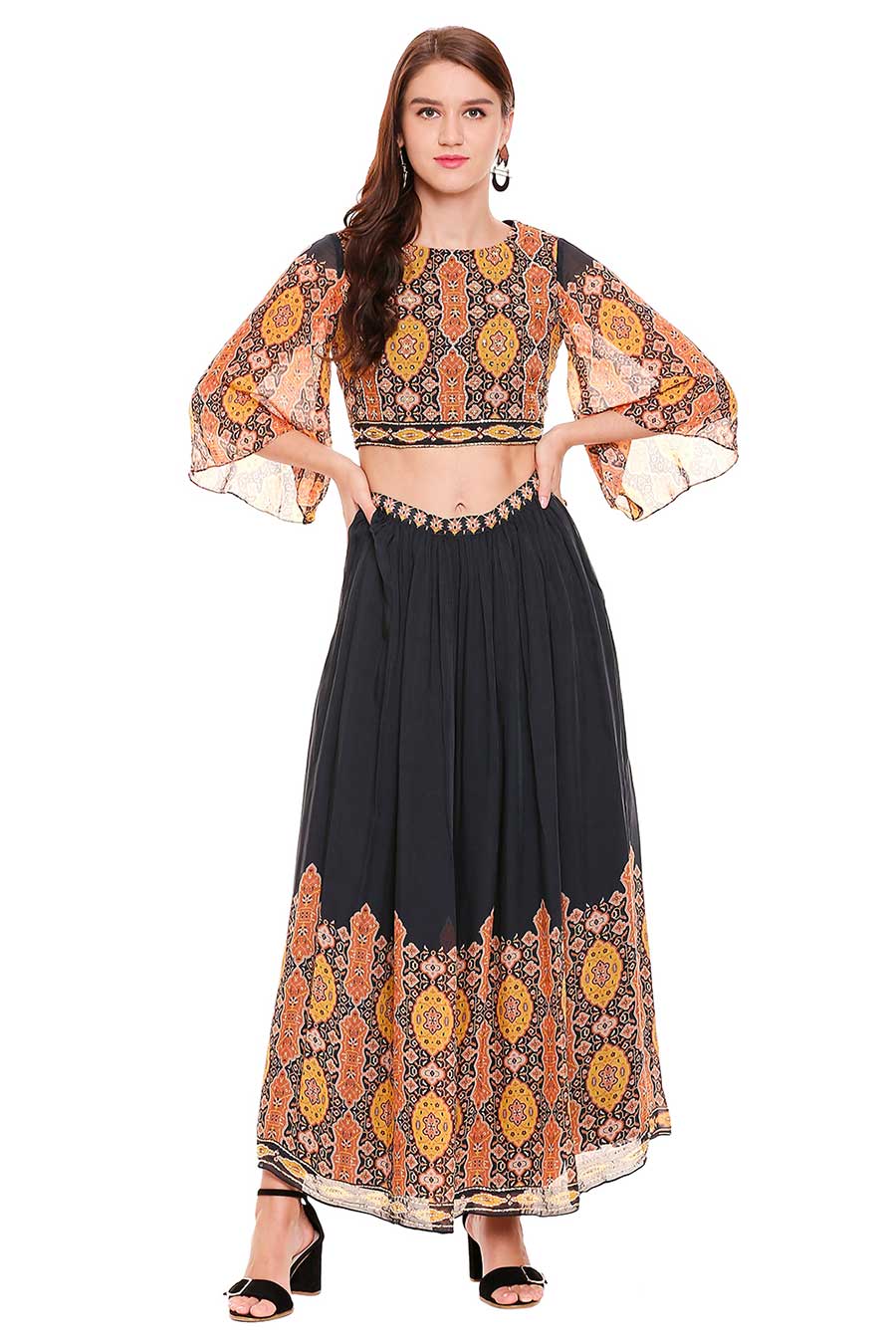 Printed Crop Top & Skirt Co-Ord Set